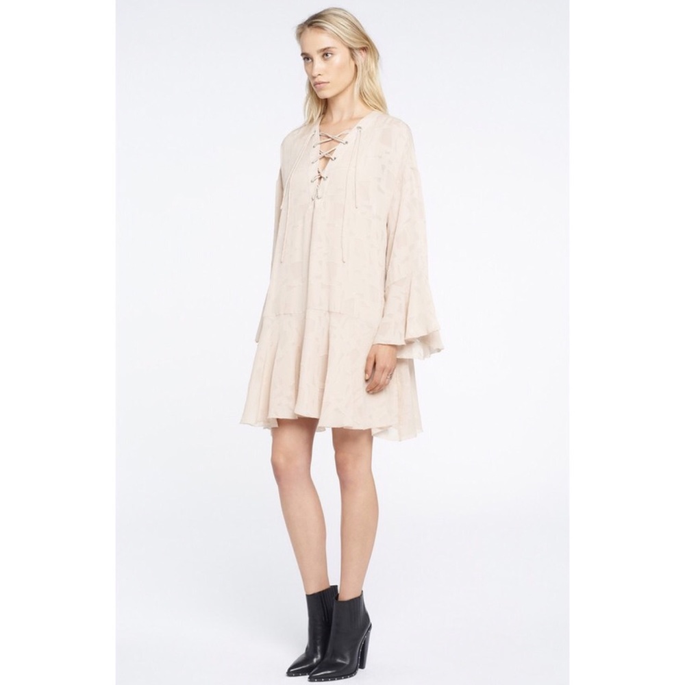 IRO Ralene Printed Chiffon Shift Dress in Nude.